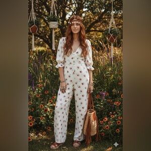 New- FREE PEOPLE X WINSTON WHITE floral short sleeve jumpsuit medium